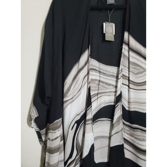 NWT Vince Camuto Black Abstract Print Tassel Kimono Cardigan One Size Layering - Picture 2 of 9